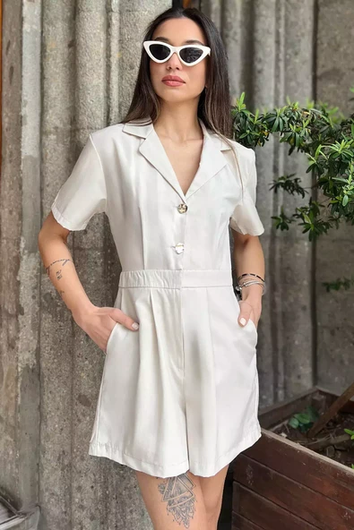 Taş Kısa Kol Kadın Tulum - 1