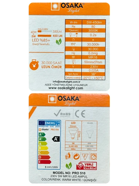 (4 Adet) Osaka 5W (40W) Sarı Işık (3000K) G4 Duylu (İğne Bacak) Led Çanak Ampul - Resim 4