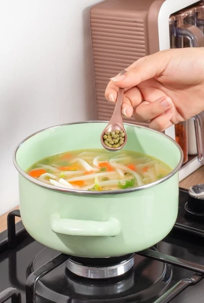 Porsima 12li Standlı Etiketli Yapışkanlı Kaşıklı Kapaklı Baharatlık Sak Kabı Set Bakır/Beyaz - Resim 3