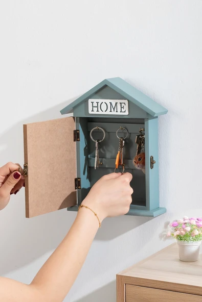 Porsima Duvara Montajlı Dekoratif Anahtarlık Dolabı - Duvar Askılı Saklama Kabini 17X27,5cm - 3