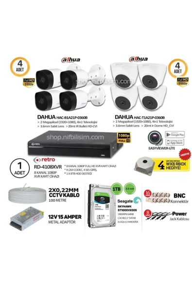Dahua 2mp Hd-cvı Kamera Seti 1tb Rd-4108xvr