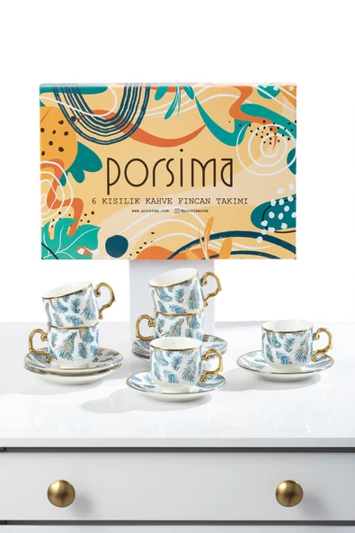 Porsima Yalın Altın Yaldızlı 6 Kişilik 12 Parça Fincan Seti Türk Kahvesi Takımı Kahve Fincanı - Resim 5