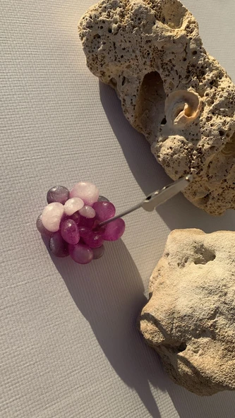 Mor ve Beyaz Renkli Sukulent Şekil Kağıt Tutacağı Notluk Epoksi El Yapımı Hediyelik - 7