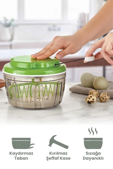Urve 3 Fonksiyonlu İpli Karıştırıcı El Rondosu Doğrayıcı Salata Kurutucu Blender Seti - 2