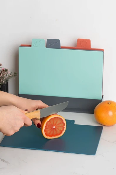 Porsima 1163 Asıa 4'lü Standlı Çoklu Kesme Doğrama Tahtası Seti - Standlı Kesim Tahtası Panosu - Resim 2