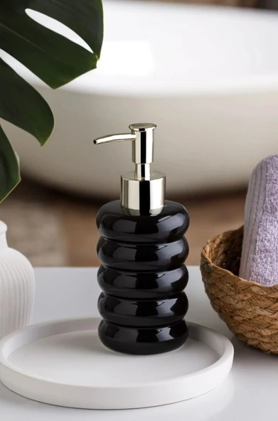 Porsima 3204 Porselen Sıvı Sabunluk - Tezgah Üstü Banyo Mutfak Lavabo Sabunluğu - 275 cc-Siyah - 1