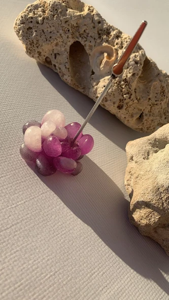 Mor ve Beyaz Renkli Sukulent Şekil Kağıt Tutacağı Notluk Epoksi El Yapımı Hediyelik