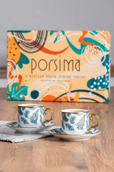 Porsima Yalın Altın Yaldızlı 6 Kişilik 12 Parça Fincan Seti Türk Kahvesi Takımı Kahve Fincanı - Resim 3