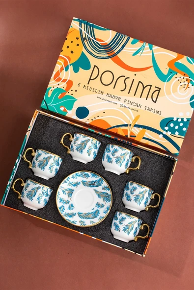 Porsima Yalın Altın Yaldızlı 6 Kişilik 12 Parça Fincan Seti Türk Kahvesi Takımı Kahve Fincanı - Resim 4