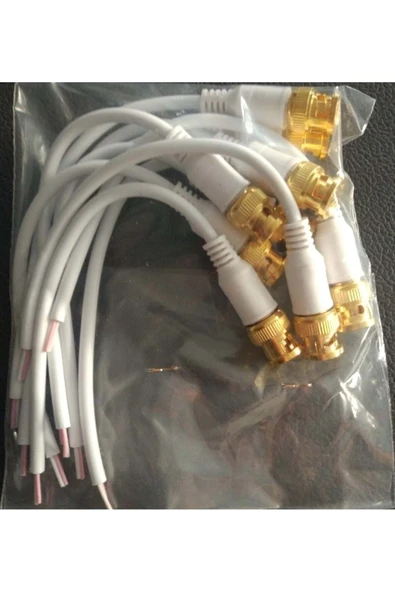 10 Adet Hazır Kalın Kesit Kablolu Alın - Sarı Bnc Konnektör Cctv Ahd - 5