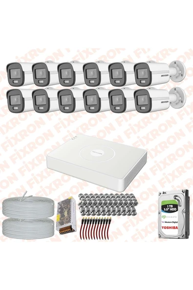 FİXRON HIKVISION COLORVU GECE 7/24 RENKLİ 12 KAMERALI SET 1TB HDD