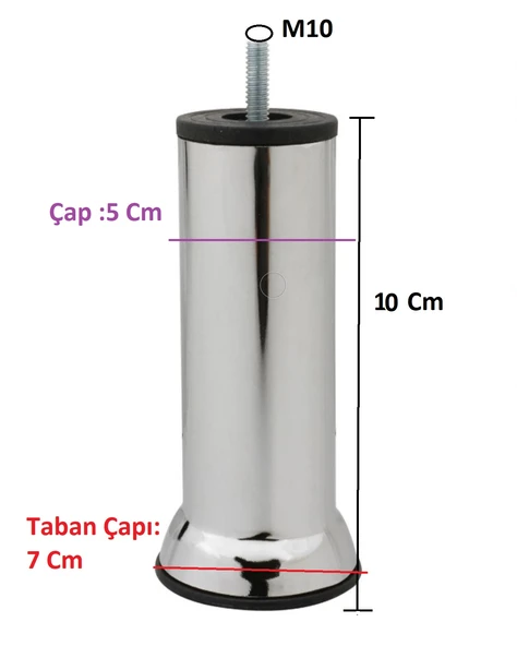Mobilya Kanepe Baza Koltuk Çekyat Yükseltme Ayağı Kalın Diş M10 Krom Metal 10 Cm 4 Adet - Resim 3