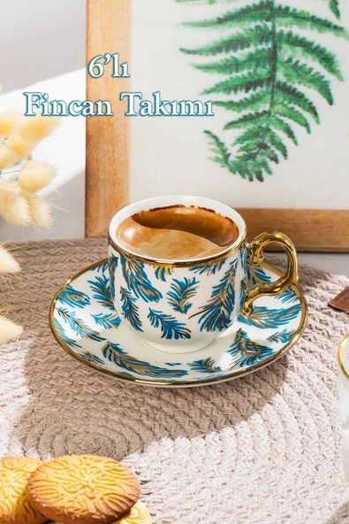 Porsima Yalın Altın Yaldızlı 6 Kişilik 12 Parça Fincan Seti Türk Kahvesi Takımı Kahve Fincanı - Resim 2