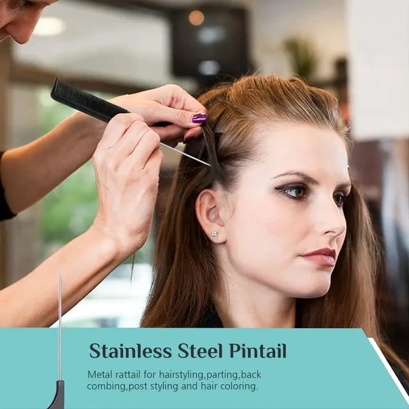 10 Parça Profesyonel Kuaför Tarak Seti - Saç Kesim, Ayırma, Şekillendirme Ve Fön Tarağı - Resim 2