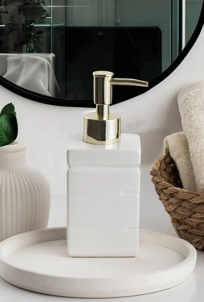 Porsima 3206 Seramik Sıvı Sabunluk - Tezgah Üstü Banyo Mutfak Lavabo Sabunluğu - 275 cc-BEYAZ ürün görseli 1