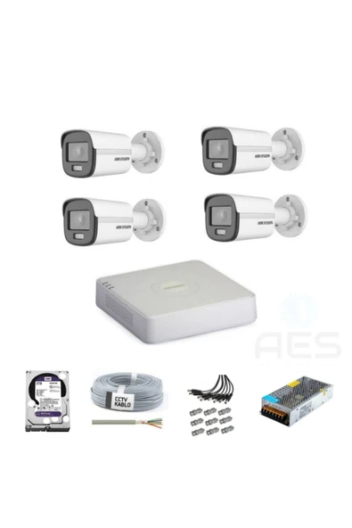 Colorvu Gece-karanlıkta Renkli 4 Ahd Kameralı 4 Kanal Kayıt Cihazı Güvenlik Kamera Seti