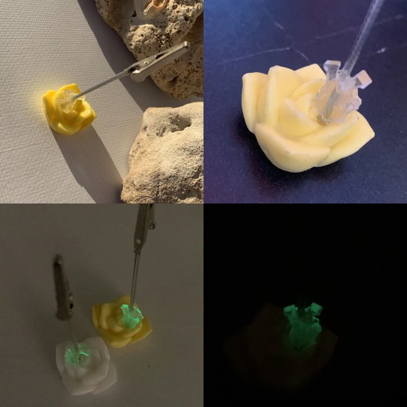 Sarı Renk Gonca Gül Yeşil Fosfor Süslü Kağıt Tutacağı Notluk El Yapımı Epoksi Hediyelik - 5