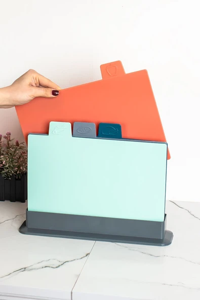 Porsima 1163 Asıa 4'lü Standlı Çoklu Kesme Doğrama Tahtası Seti - Standlı Kesim Tahtası Panosu - Resim 3