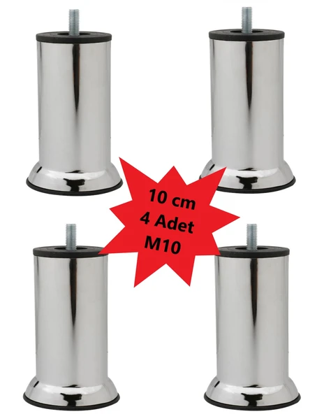 Mobilya Kanepe Baza Koltuk Çekyat Yükseltme Ayağı Kalın Diş M10 Krom Metal 10 Cm 4 Adet - Resim 2
