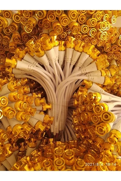 10 Adet Hazır Kalın Kesit Kablolu Alın - Sarı Bnc Konnektör Cctv Ahd - 3