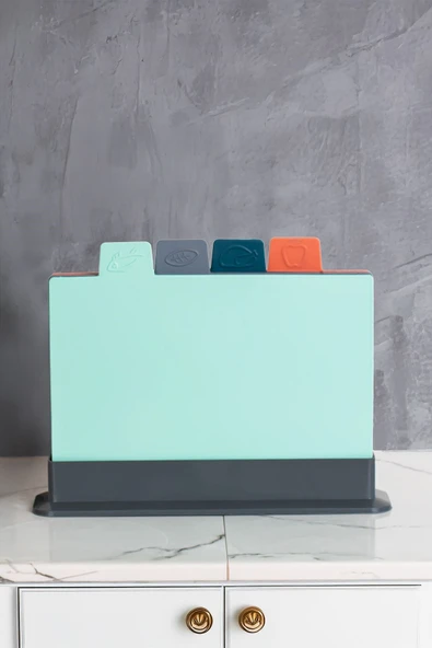 Porsima 1163 Asıa 4'lü Standlı Çoklu Kesme Doğrama Tahtası Seti - Standlı Kesim Tahtası Panosu - Resim 5