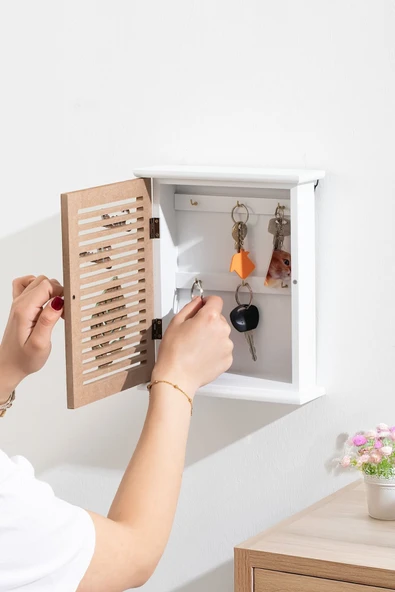 Porsima Duvara Montajlı Dekoratif Anahtarlık Dolabı - Duvar Askılı Anahtar Saklama Kabini21X25,5cm - 2
