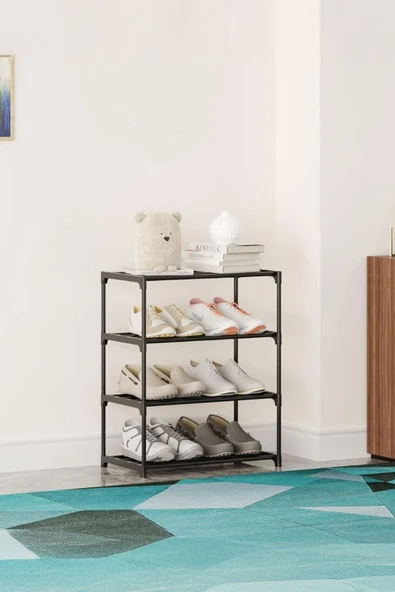 İronika Kalın Metal Çubuklu 4 Katlı Lüx Ayakkabılık Metal Borulu Raf Organizer - 3