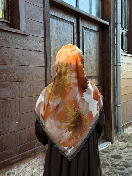 Pamuklu Flora Desen Eşarp-Vizon - 2