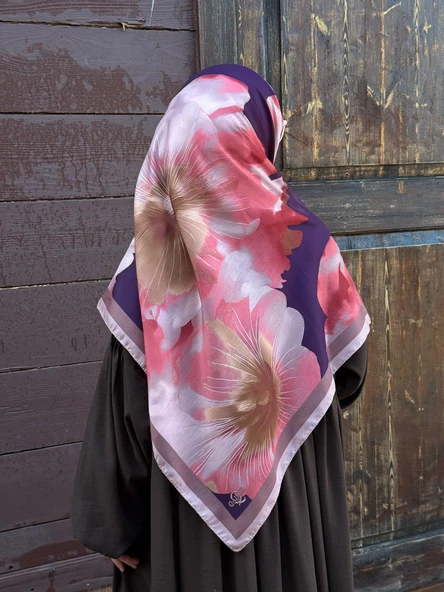 Pamuklu Flora Desen Eşarp-Mürdüm