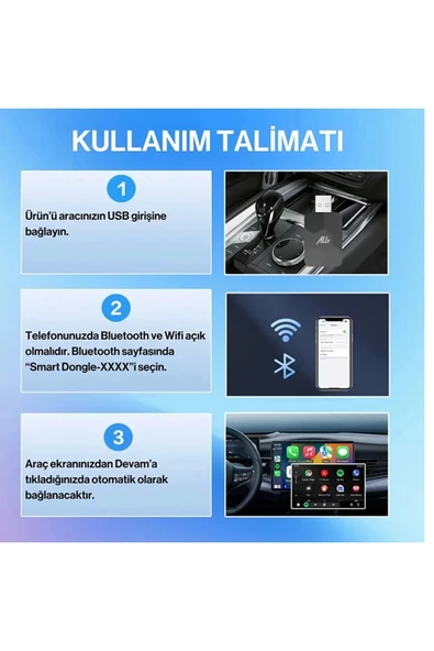 Kablosuz Carplay & Android Auto Adaptörü - Apple Ve Android Cihazlar İçin Evrensel Wireless Carplay Çevirici - 8