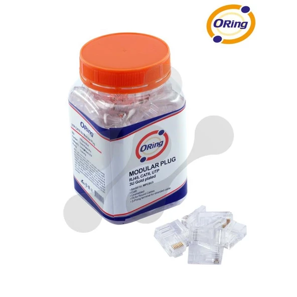 ORING MPC6U3 CAT6 PLUG U/UTP RJ45 ALTIN UÇ KONNEKTÖR 100 LÜ PAKET - Resim 2