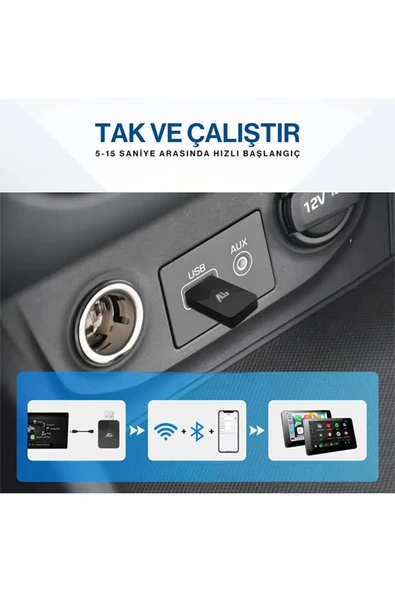 Kablosuz Carplay & Android Auto Adaptörü - Apple Ve Android Cihazlar İçin Evrensel Wireless Carplay Çevirici - 5