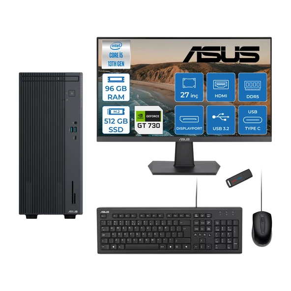 Asus Expertcenter P500MV Intel Core I5-13420H 96GB Ddr5 512GB SSD Freedos 4GB/GT730 100HZ IPS 27" Mon Minitower Masaüstü Bilgisayar WF5136216512B0DF32+Zettausbbellek ürün görseli 1