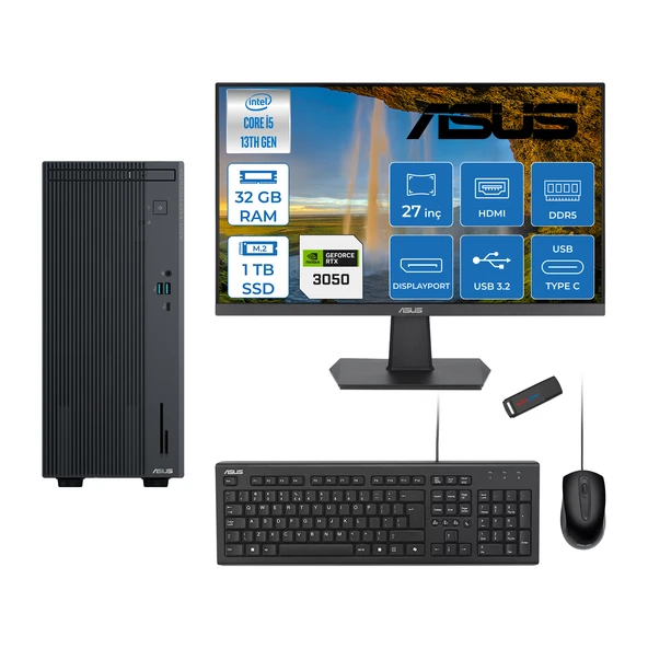 Asus Expertcenter P500MV Intel Core İ5-13420H 32GB Ddr5 1tb SSD Freedos 6GB/RTX3050 100HZ IPS 27" Mon Minitower Masaüstü Bilgisayar WM5136216512B0DF13+Zettausbbellek ürün görseli 1