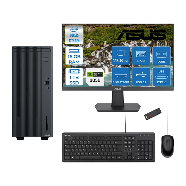 Asus Expertcenter P500MV Intel Core I5-13420H 16GB Ddr5 1tb SSD Freedos 6GB/RTX3050 100HZ IPS 23.8" Mon Minitower Masaüstü Bilgisayar WL5136216512B0DF03+Zettausbbellek ürün görseli 1