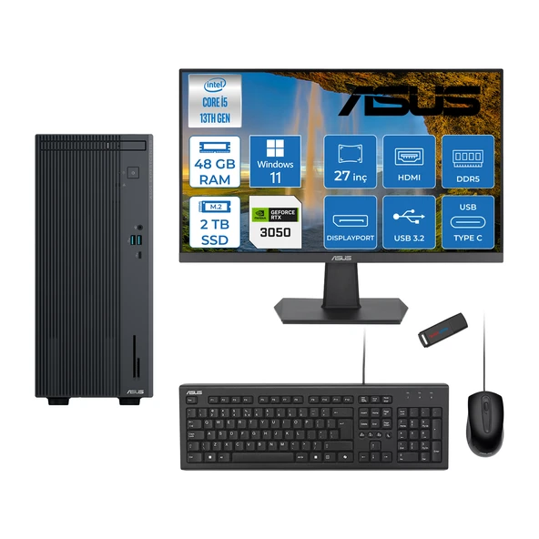 Asus Expertcenter P500MV Intel Core İ5-13420H 48GB Ddr5 2tb SSD WIN11PRO 6GB/RTX3050 100HZ IPS 27" Mon Minitower Masaüstü Bilgisayar WM5136216512B0DW19+Zettausbbellek ürün görseli 1