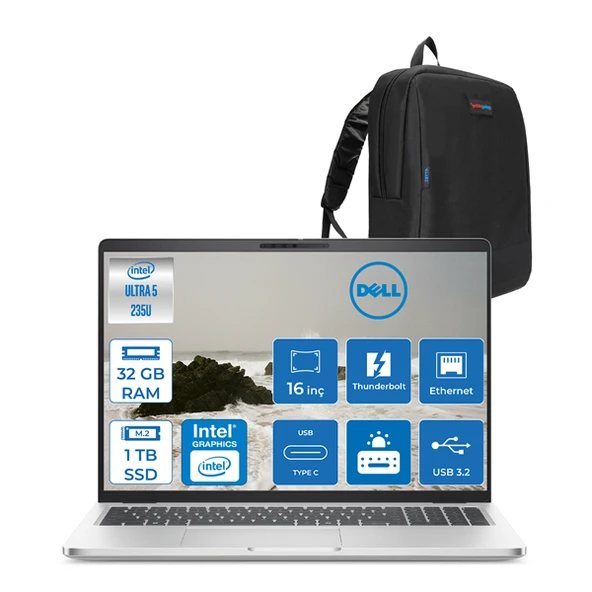 Dell Pro 16 Plus Ultra Core 5 235U 32GB Ddr5 1tb SSD Intel Graphics 16" Fhd+ 300NIT Windows 11 Home Taşınabilir Bilgisayar U5235U165UH10 + Zettaçanta ürün görseli 1