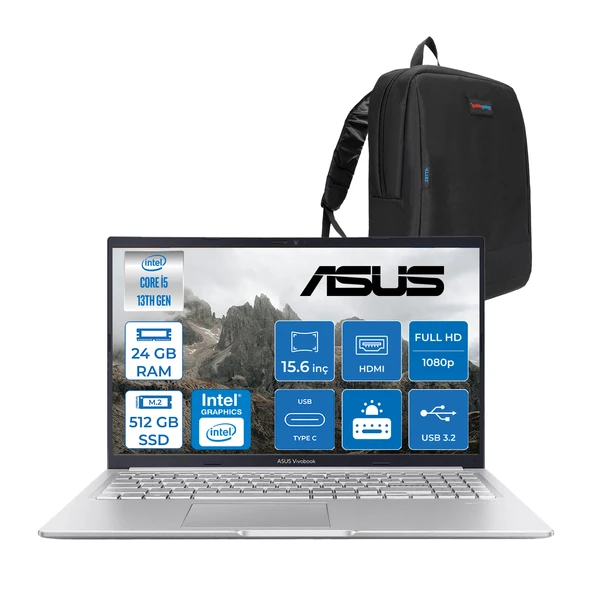 Asus Vivobook 15 X1502VA Intel Core I5 13420H 24GB 512GBSSD Freedos 15.6" Fhd Taşınabilir Bilgisayar WNJ870F12+ZETTAÇANTA - Resim 1