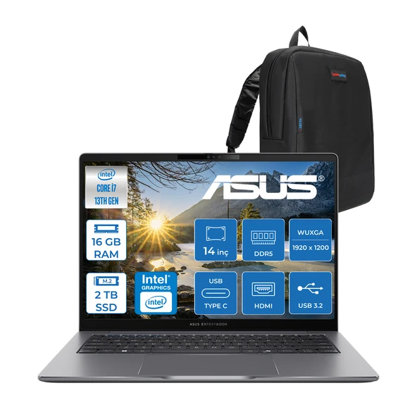 Asus Expertbook P3 P3405CVA Intel Core I7-13620H 16 Ddr5 2tb SSD Freedos 14" 300NITS Wuxga Intel UHD Taşınabilir Bilgisayar WP3405CVAF004+ZETTAÇANTA ürün görseli