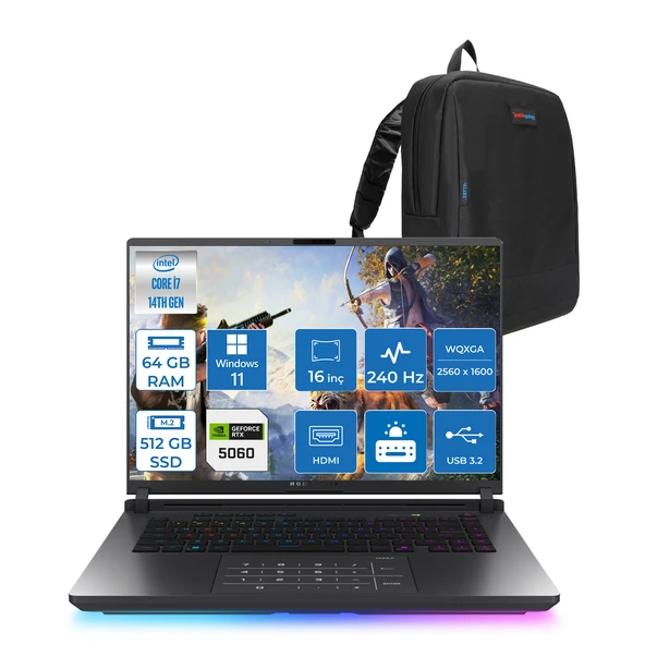 Asus Rog Strix G16 G615JMR-S5049 Intel® Core™ I7 14650HX 64GB 512GB SSD 8GB/RTX5060 Gddr7 115W 16 Inç 2,5k (2560 x 1600, Wqxga) 240Hz 3ms  WINDOWS11HOME Gaming Laptop WS5049H25+ZETTAÇANTA ürün görseli
