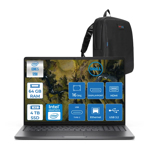 Dell Pro 16 Xcto Ultra Core 5 120U 64GB Ddr5 4tb SSD Intel Graphics 16" Fhd+ 300NIT Windows 11 Pro Taşınabilir Bilgisayar XCTOPRO16UI5H24 + Zettaçanta ürün görseli 1
