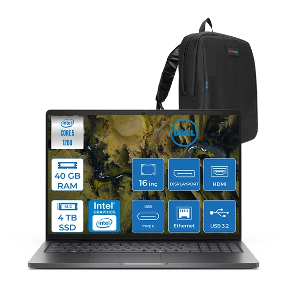 Dell Pro 16 Xcto Ultra Core 5 120U 40GB Ddr5 4tb SSD Intel Graphics 16" Fhd+ 300NIT Windows 11 Home Taşınabilir Bilgisayar XCTOPRO16UI5H16 + Zettaçanta ürün görseli 1