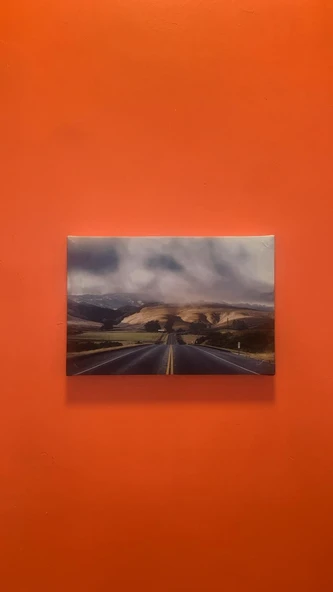 Yol ve Dağ Manzaralı Natürel Tasarım Ahşap Çerçeve Ev İşyeri Ofis Duvar Dekorasyon Kanvas Tablo MNZ1 - 2