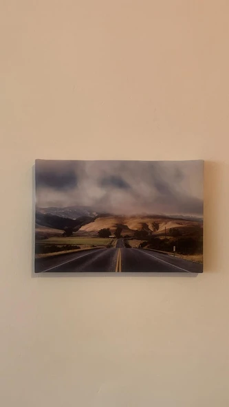 Yol ve Dağ Manzaralı Natürel Tasarım Ahşap Çerçeve Ev İşyeri Ofis Duvar Dekorasyon Kanvas Tablo MNZ1 - 4