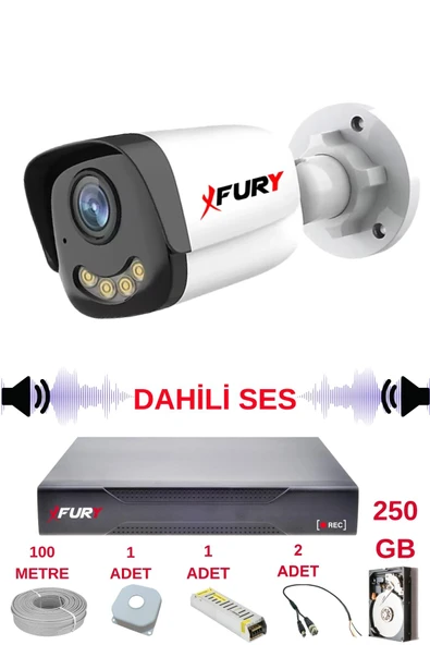 FURY 1 li Sesli Gece Renkli Görüş Güvenlik Kamerası Su Geçirmez Güvenlik Kamerası Seti 5590s 250GB - Resim 2