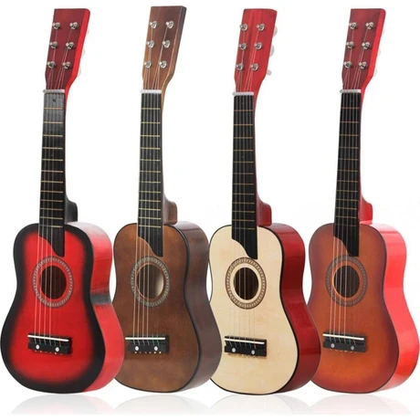 Perfk 25 Inç Ahşap Akustik Gitar Müzik Aleti Oyuncak Pratik Müzik Kırmızı - 4