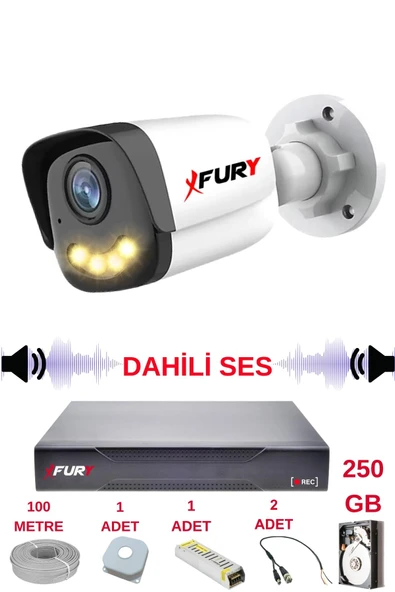 FURY 1 li Sesli Gece Renkli Görüş Güvenlik Kamerası Su Geçirmez Güvenlik Kamerası Seti 5590s 250GB ürün görseli