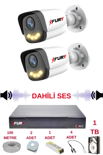FURY 2 li Sesli Gece Renkli Görüş Güvenlik Kamerası Su Geçirmez Güvenlik Kamerası Seti 5590s 1TB ürün görseli