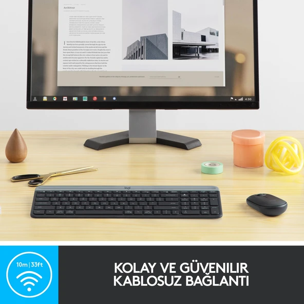 Logitech MK470 Kablosuz İnce Türkçe Klavye Mouse Seti - Gri-Siyah - Resim 3