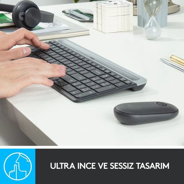 Logitech MK470 Kablosuz İnce Türkçe Klavye Mouse Seti - Gri-Siyah - Resim 2